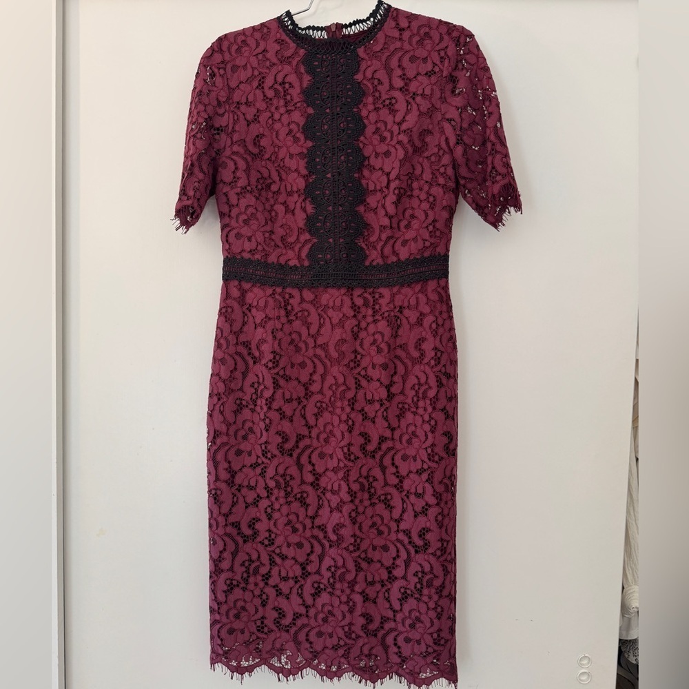 Rachel Parcell Cranberry Lace Midi Dress w/ Black Trim – Medium - Picture 1 of 9